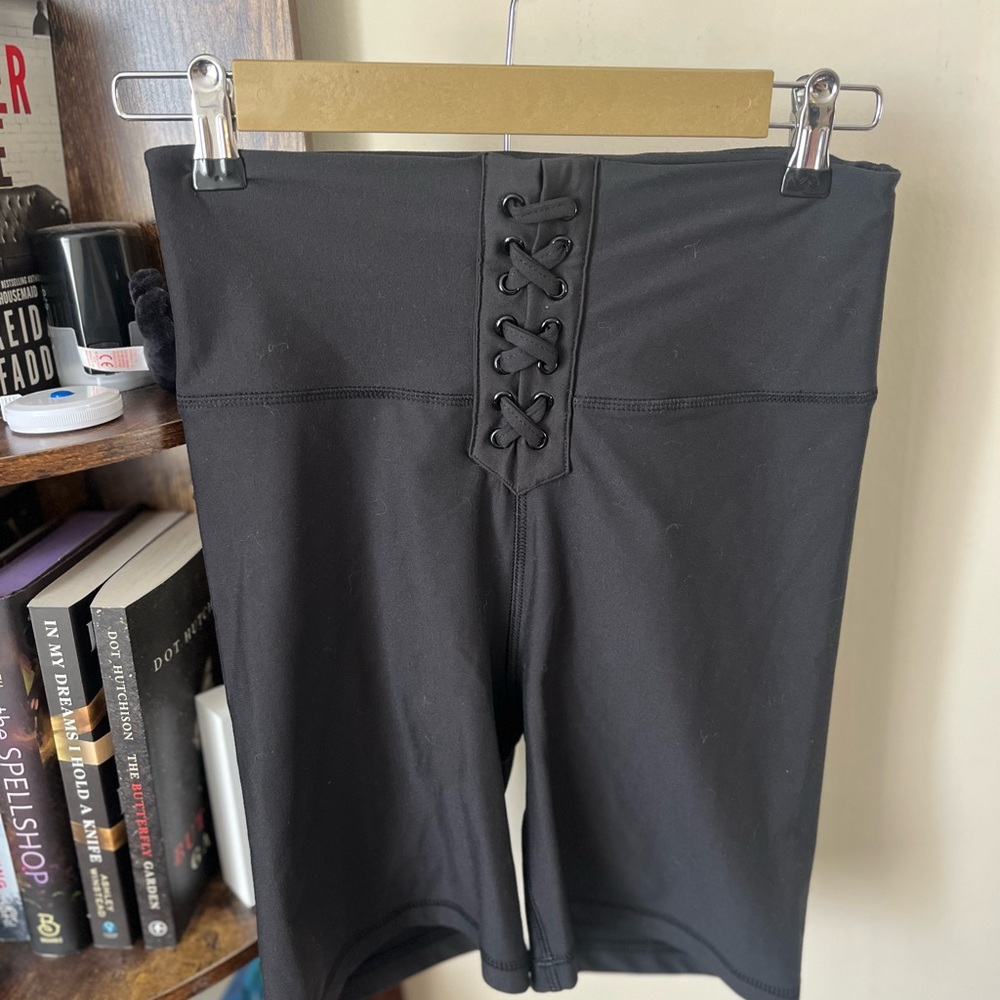 WeWoreWhat Black Lace-Up Bike Shorts
